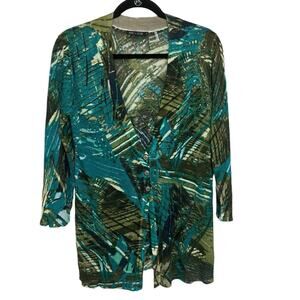 Nic + Zoe Linen Blend Abstract Leaf Print Cardigan - Size XS